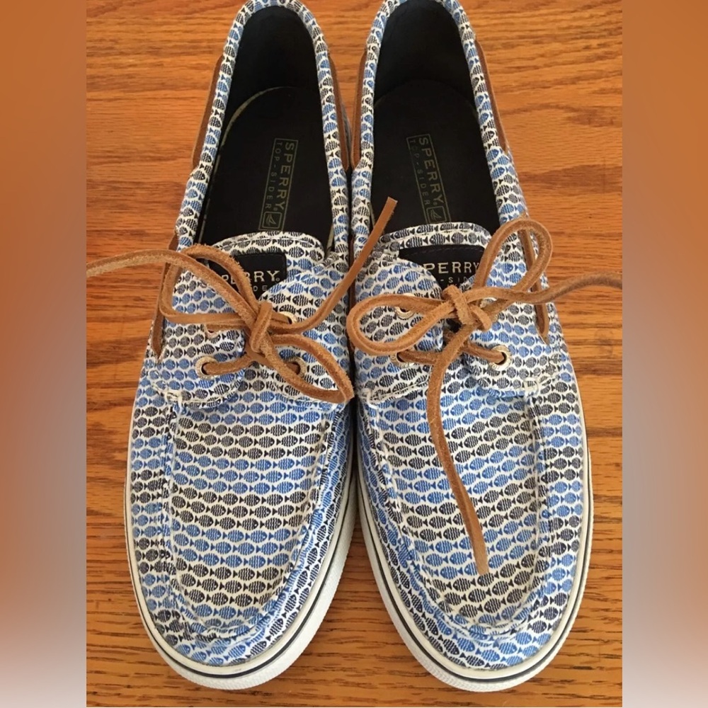 🌺 Sperry Tiny Fish Coastal Print Womens Size 8 Top Sider Boat Deck Shoes